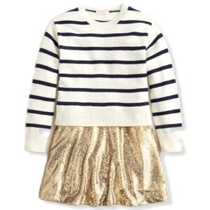 Crewcuts Navy & Cream Striped Sweater and Gold Sequin Skirt Dress. Size 14
